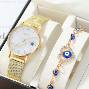 1pc Eye Print Dial Quartz Watch & 1pc Bracelet