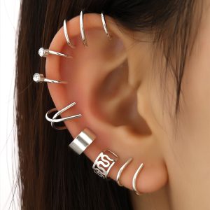 12pcs Rhinestone Decor Ring Ear Cuff