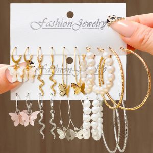 10pairs/set Butterfly & Faux Pearl Decor Earrings